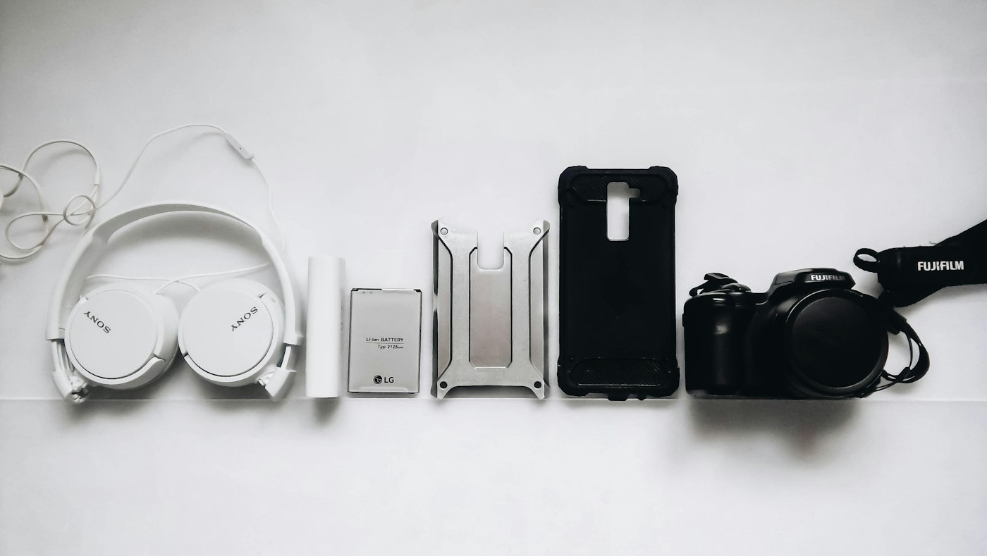 Headphones, phone case, camera and accessories